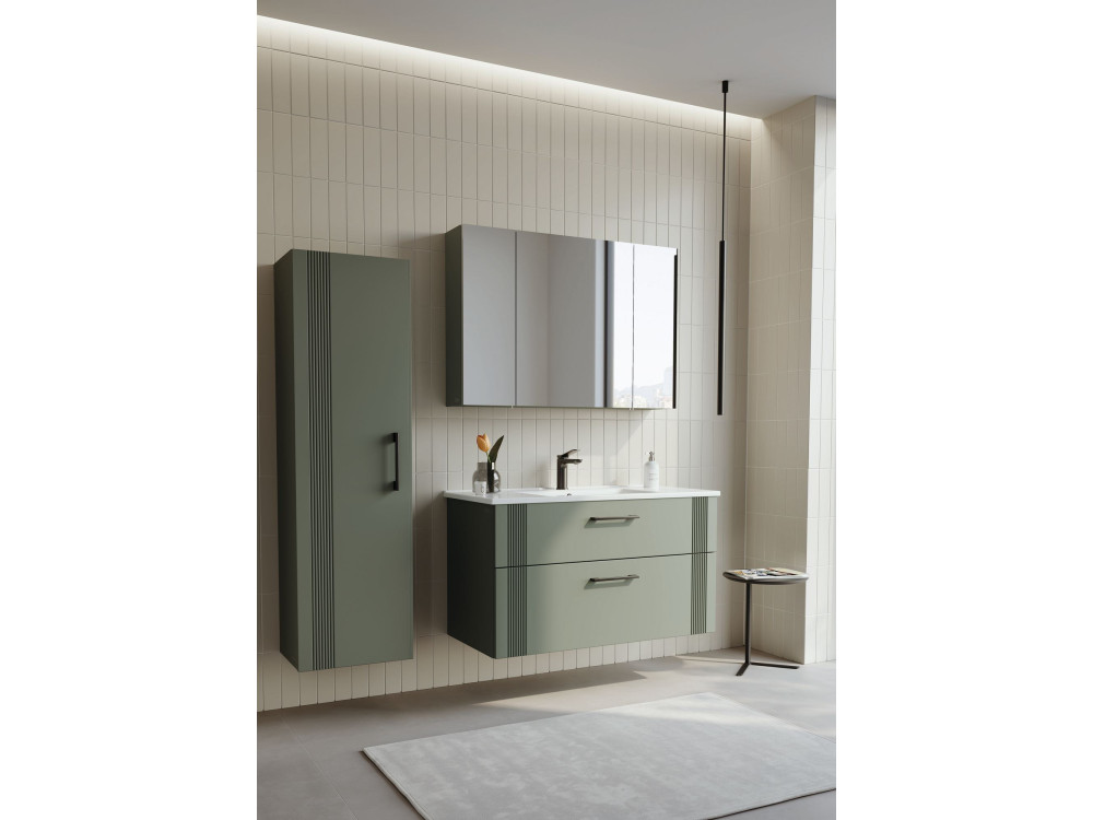 Ensemble Meuble Vasque avec Miroir (2 Pièces) "Bari 100 v2" - 100 x 45 x 55 cm - Matte Green