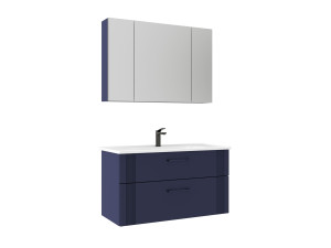 Ensemble Meuble Vasque avec Miroir (2 Pièces) "Bari 100 v2" - 100 x 45 x 55 cm - Matte Navy Blue