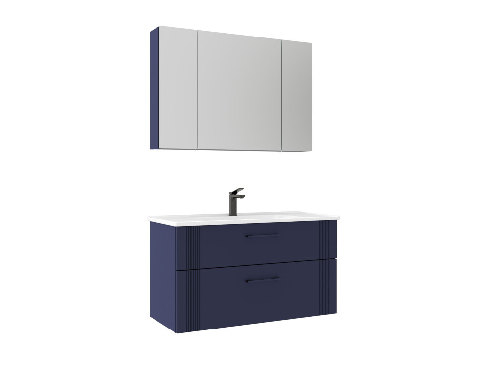 Ensemble Meuble Vasque avec Miroir (2 Pièces) "Bari 100 v2" - 100 x 45 x 55 cm - Matte Navy Blue