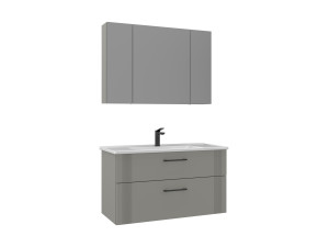 Ensemble Meuble Vasque avec Miroir (2 Pièces) "Bari 100 v2" - 100 x 45 x 55 cm - Matte Cashmere