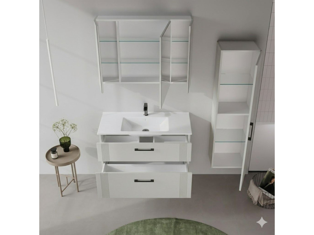 Ensemble Meuble Vasque avec Miroir (2 Pièces) "Bari 100 v2" - 100 x 45 x 55 cm - Matte Cashmere
