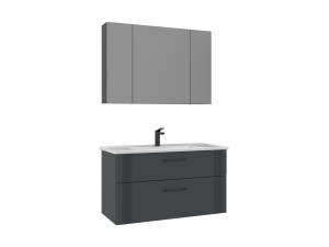 Ensemble Meuble Vasque avec Miroir (2 Pièces) "Bari 100 v2" - 100 x 45 x 55 cm - Matte Anthracite