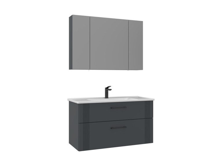 Ensemble Meuble Vasque avec Miroir (2 Pièces) "Bari 100 v2" - 100 x 45 x 55 cm - Matte Anthracite
