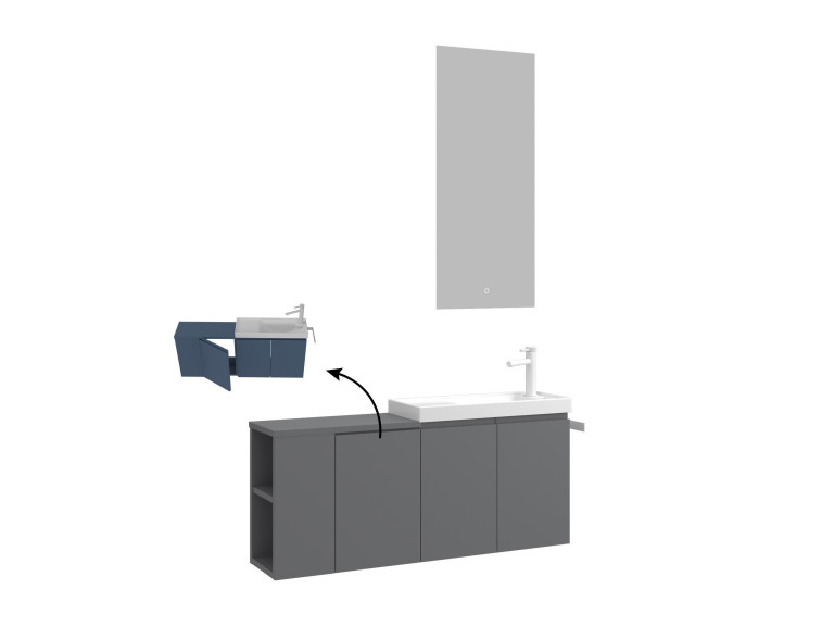 Ensemble Meuble Vasque avec Miroir (2 Pièces) "Ferla 110" - 110 x 22 x 45 cm - Matte Grey