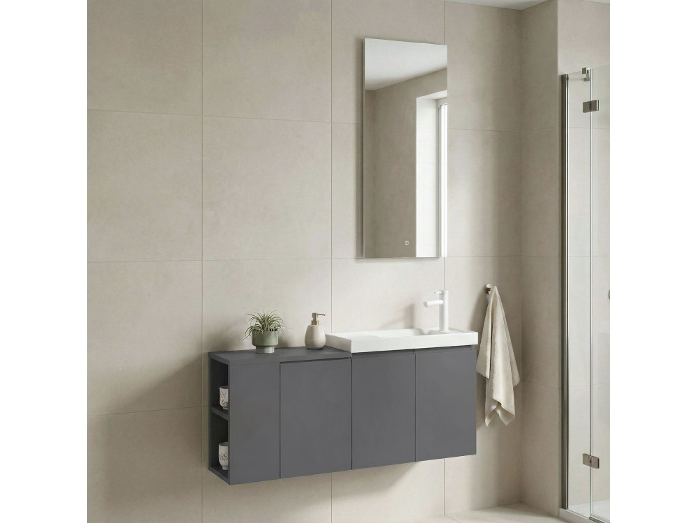 Ensemble Meuble Vasque avec Miroir (2 Pièces) "Ferla 110" - 110 x 22 x 45 cm - Matte Grey