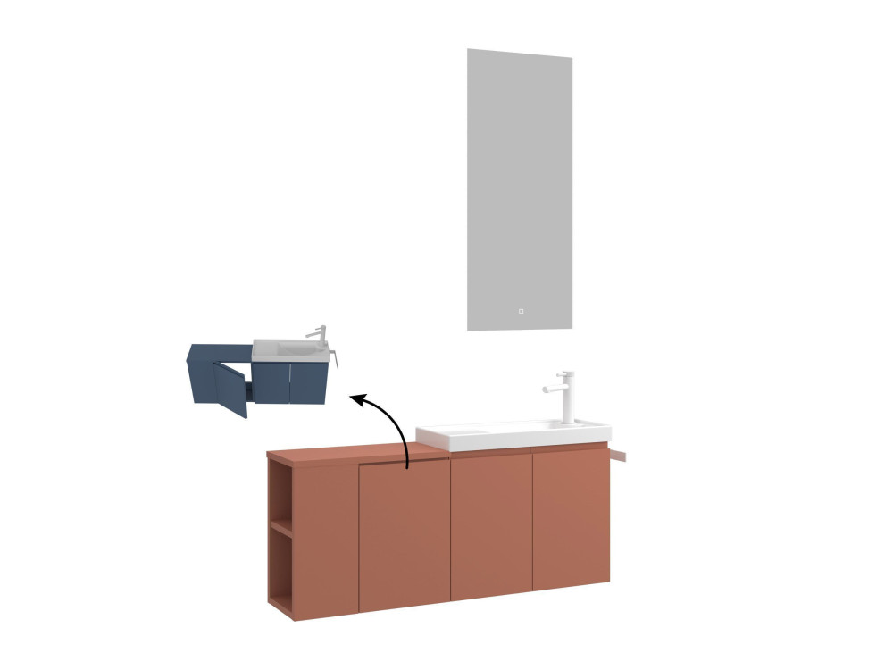 Ensemble Meuble Vasque avec Miroir (2 Pièces) "Ferla 110" - 110 x 22 x 45 cm - Matte Cinnamon