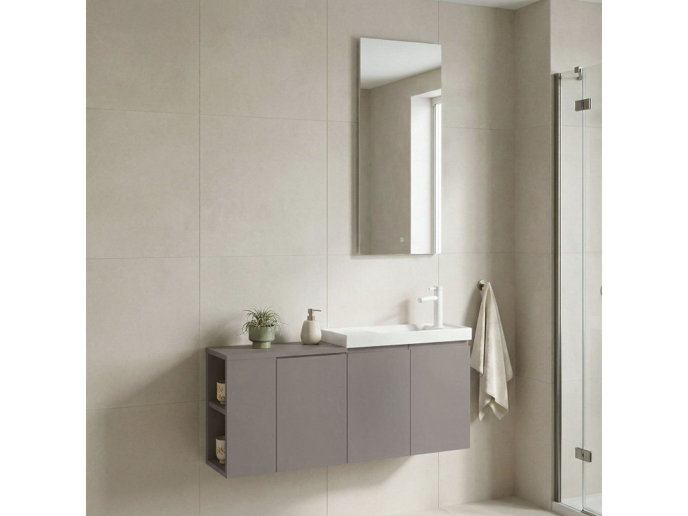 Ensemble Meuble Vasque avec Miroir (2 Pièces) "Ferla 110" - 110 x 22 x 45 cm - Matte Mink