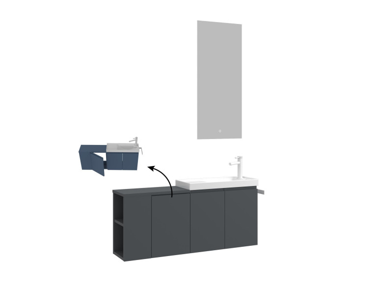 Ensemble Meuble Vasque avec Miroir (2 Pièces) "Ferla 110" - 110 x 22 x 45 cm - Matte Anthracite
