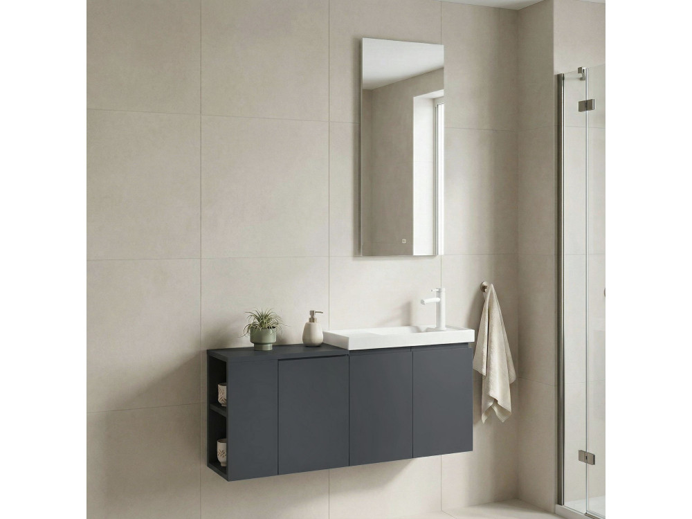Ensemble Meuble Vasque avec Miroir (2 Pièces) "Ferla 110" - 110 x 22 x 45 cm - Matte Anthracite