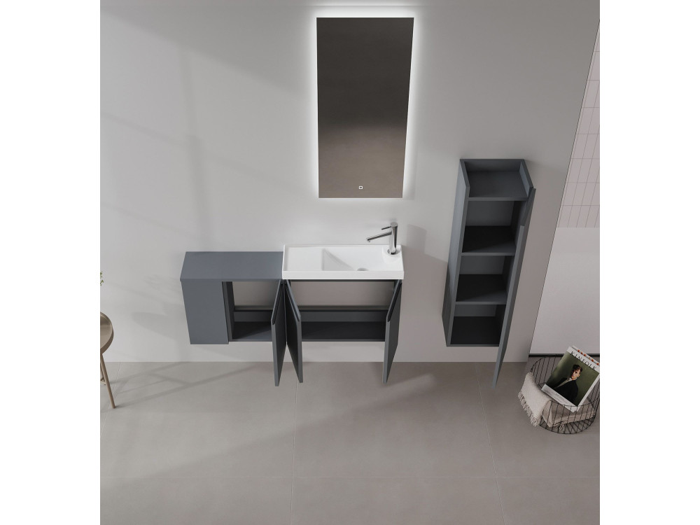 Ensemble Meuble Vasque avec Miroir (2 Pièces) "Ferla 110" - 40 x 22 x 45 cm - Matte Anthracite