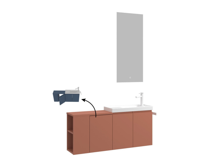 Ensemble Meuble Vasque avec Miroir (2 Pièces) "Ferla 110" - 110 x 22 x 45 cm - Matte Cinnamon