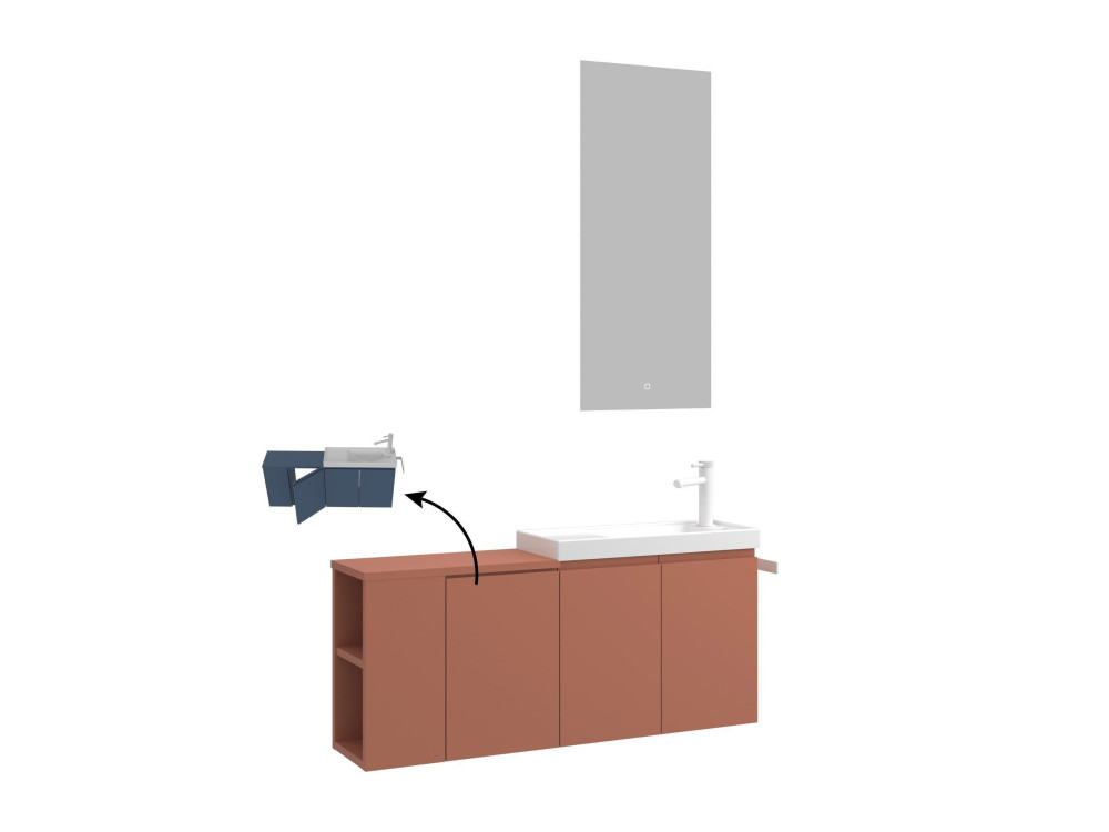 Ensemble Meuble Vasque avec Miroir (2 Pièces) "Ferla 110" - 110 x 22 x 45 cm - Matte Cinnamon