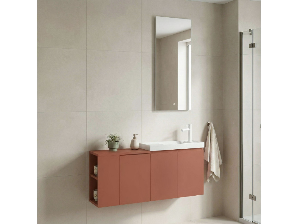 Ensemble Meuble Vasque avec Miroir (2 Pièces) "Ferla 110" - 110 x 22 x 45 cm - Matte Cinnamon