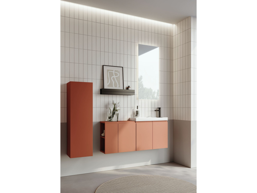 Ensemble Meuble Vasque avec Miroir (2 Pièces) "Ferla 110" - 110 x 22 x 45 cm - Matte Cinnamon
