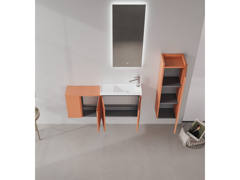 Ensemble Meuble Vasque avec Miroir (2 Pièces) "Ferla 110" - 110 x 22 x 45 cm - Matte Cinnamon