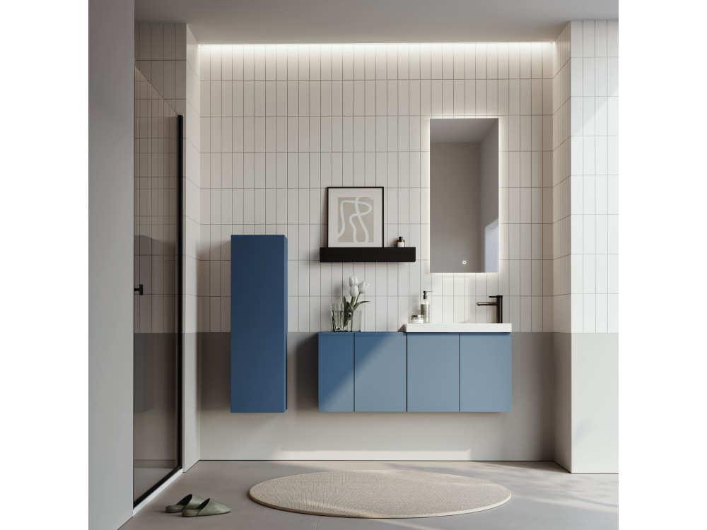Ensemble Meuble Vasque avec Miroir (2 Pièces) "Ferla 110" - 110 x 22 x 45 cm - Matte Blue