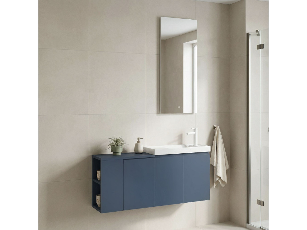Ensemble Meuble Vasque avec Miroir (2 Pièces) "Ferla 110" - 40 x 22 x 45 cm - Matte Blue