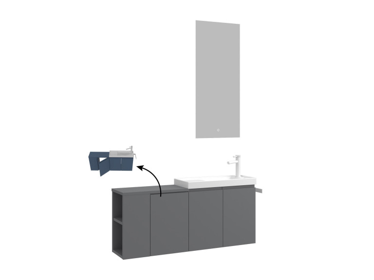 Ensemble Meuble Vasque avec Miroir (2 Pièces) "Ferla 110" - 40 x 22 x 45 cm - Matte Grey