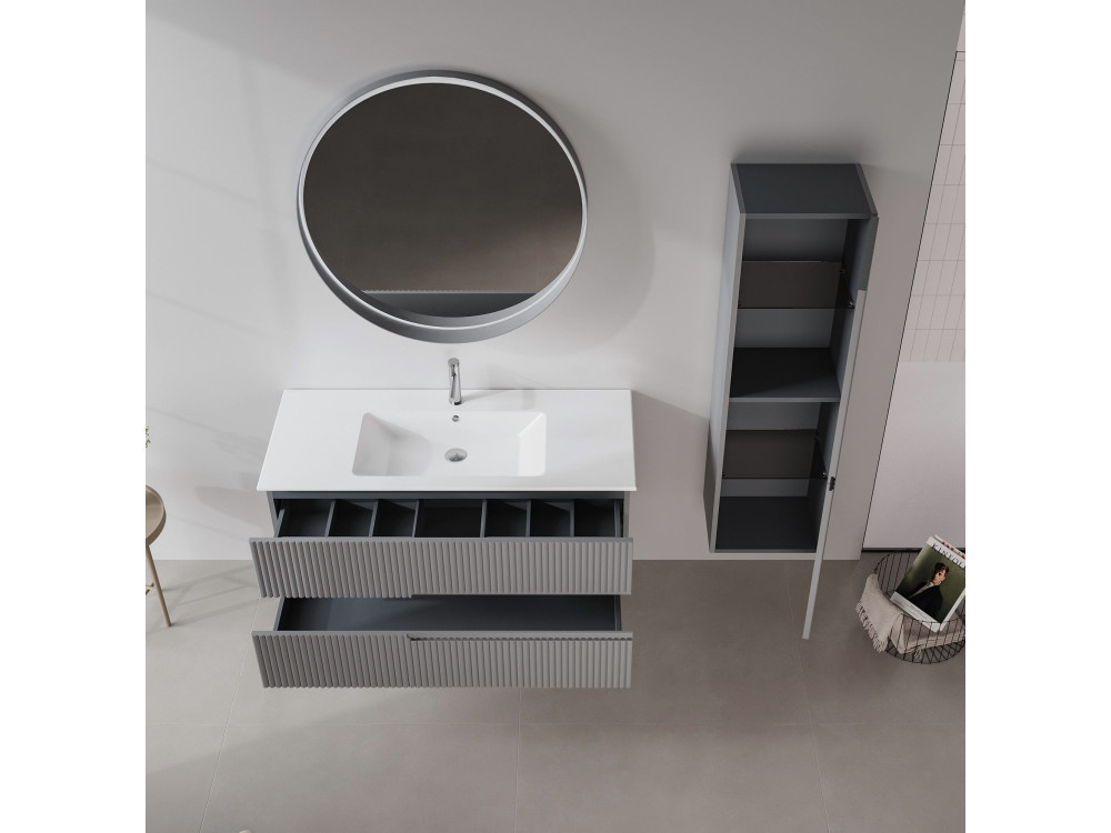 Miroir Décoratif en Bois "Moonlight 90 v2" - 90 x 7 x 90 cm - Matte Grey