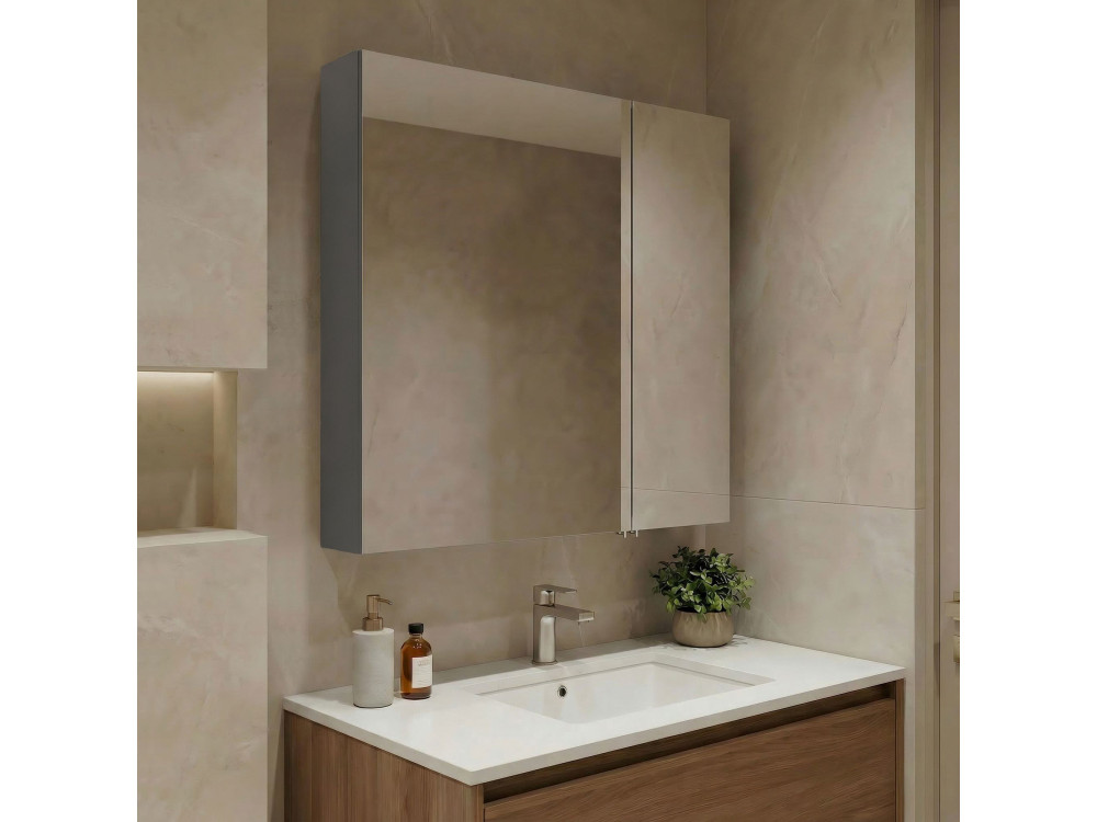 Meuble Salle de Bain avec Miroir "Nuvola 60 v2" - 66 x 16 x 60 cm - Grey