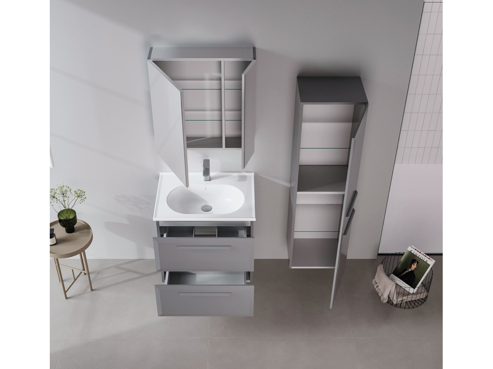 Meuble Salle de Bain avec Miroir "Nuvola 60 v2" - 66 x 16 x 60 cm - Grey