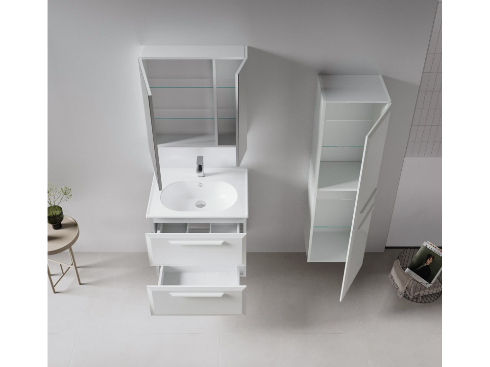 Meuble Salle de Bain avec Miroir "Nuvola 60 v2" - 66 x 16 x 60 cm - Cashmere