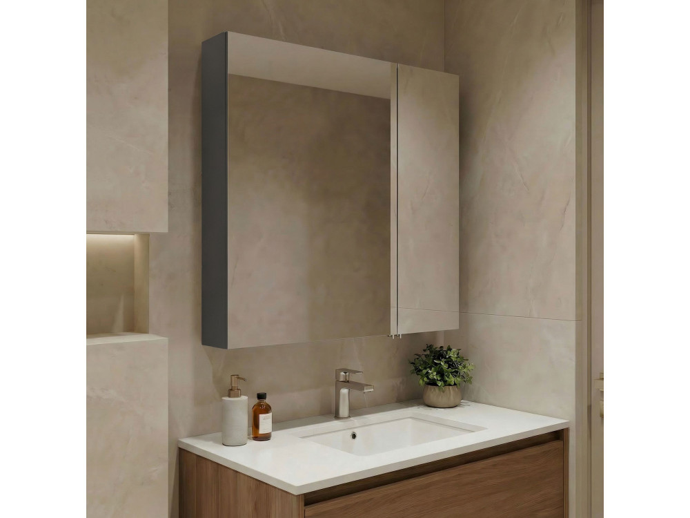 Meuble Salle de Bain avec Miroir "Nuvola 60 v2" - 66 x 16 x 60 cm - Anthracite