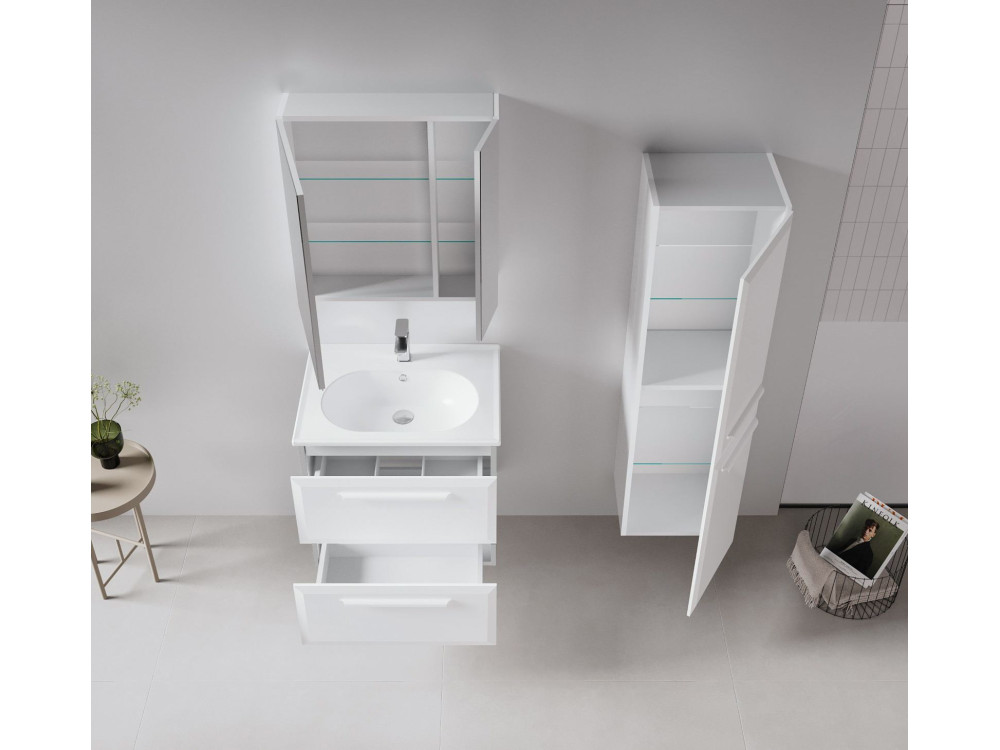 Meuble Salle de Bain avec Miroir "Nuvola 60 v2" - 66 x 16 x 60 cm - White