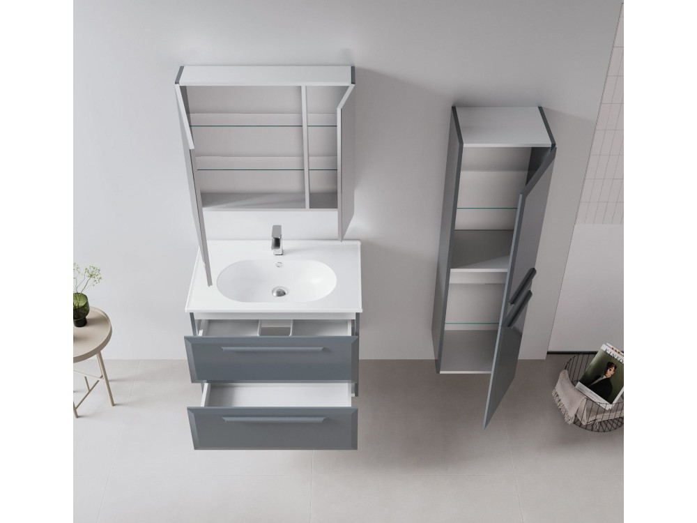 Meuble Salle de Bain avec Miroir "Nuvola 80 v2" - 75 x 16 x 66 cm - Anthracite