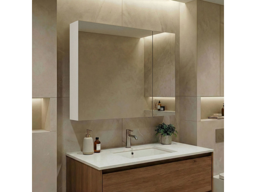 Meuble Salle de Bain avec Miroir "Nuvola 80 v2" - 75 x 16 x 66 cm - White