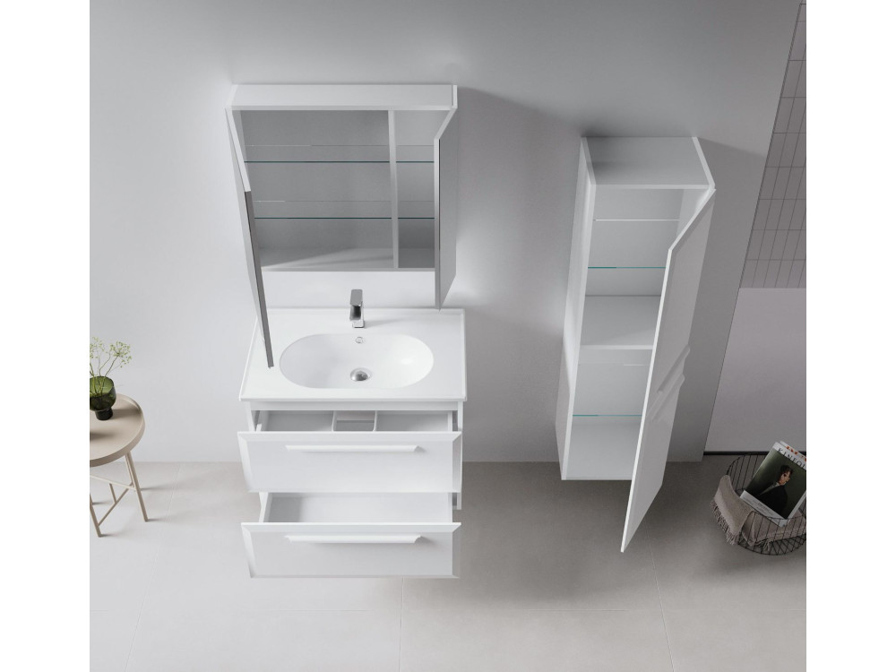 Meuble Salle de Bain avec Miroir "Nuvola 80 v2" - 75 x 16 x 66 cm - White