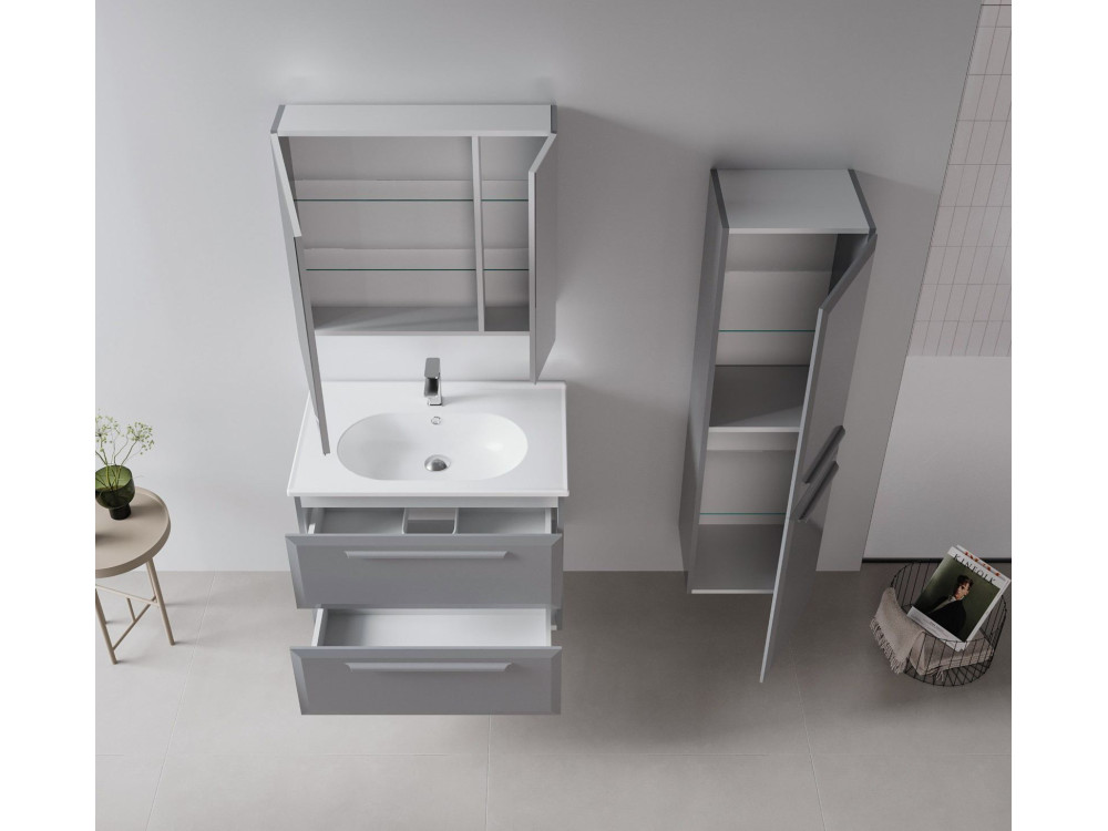 Meuble Salle de Bain avec Miroir "Nuvola 80 v2" - 75 x 16 x 66 cm - Grey