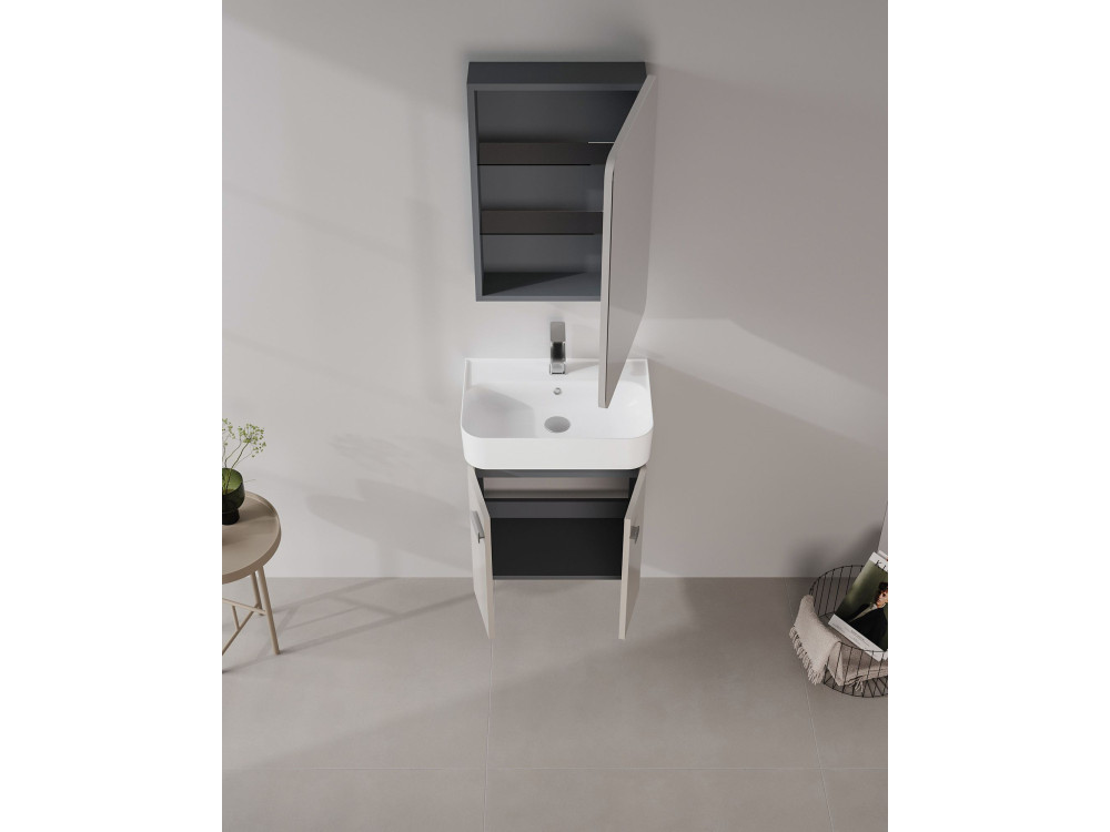 Meuble Salle de Bain avec Miroir "Orbit 50" - 50 x 16 x 71 cm - Mink