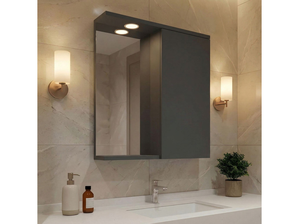 Meuble Salle de Bain avec Miroir "Purus 55" - 56 x 18 x 68 cm - Matte Anthracite