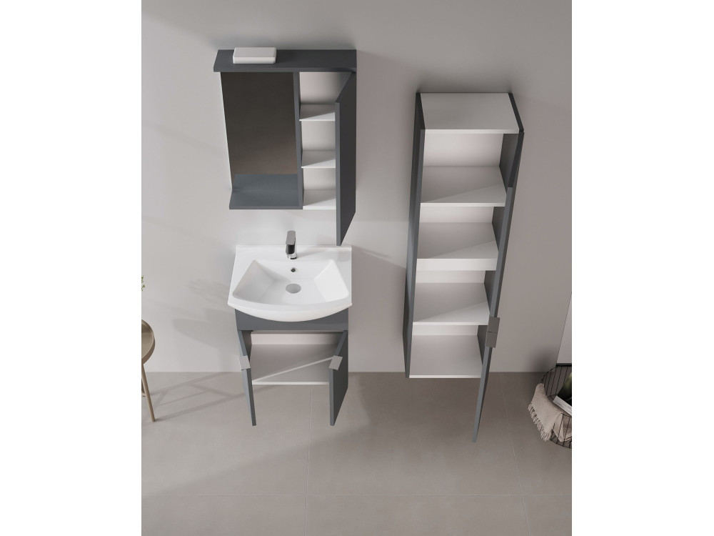 Meuble Salle de Bain avec Miroir "Purus 55" - 56 x 18 x 68 cm - Matte Anthracite