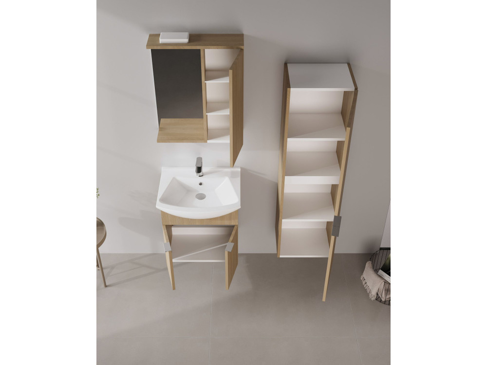Meuble Salle de Bain avec Miroir "Purus 55" - 56 x 18 x 68 cm - Sonomo Oak