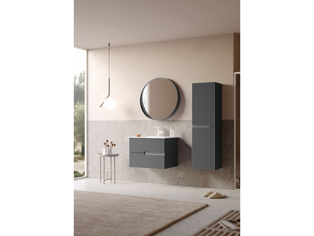 Miroir Décoratif en Bois "Moonlight 75 v2" - 75 x 7 x 75 cm - Matte Anthracite