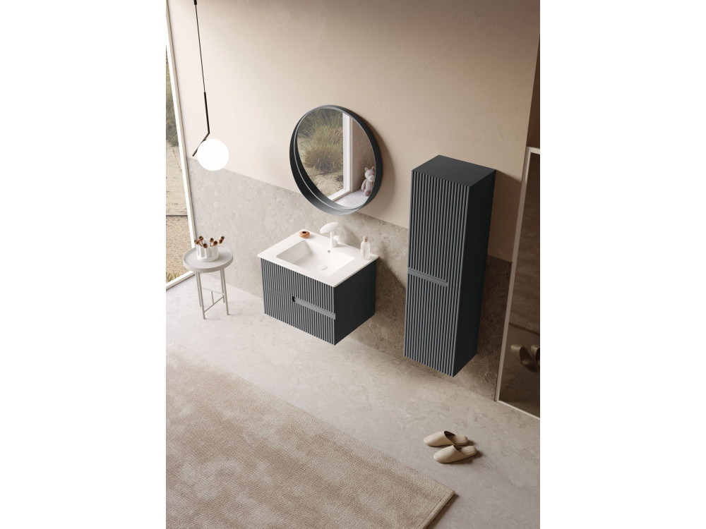 Miroir Décoratif en Bois "Moonlight 75 v2" - 75 x 7 x 75 cm - Matte Anthracite