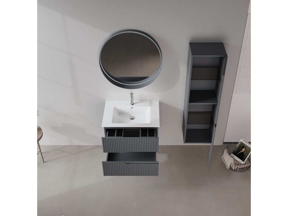 Miroir Décoratif en Bois "Moonlight 75 v2" - 75 x 7 x 75 cm - Matte Anthracite