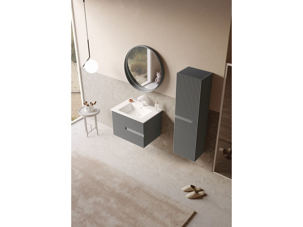 Miroir Décoratif en Bois "Moonlight 75 v2" - 75 x 7 x 75 cm - Matte Grey