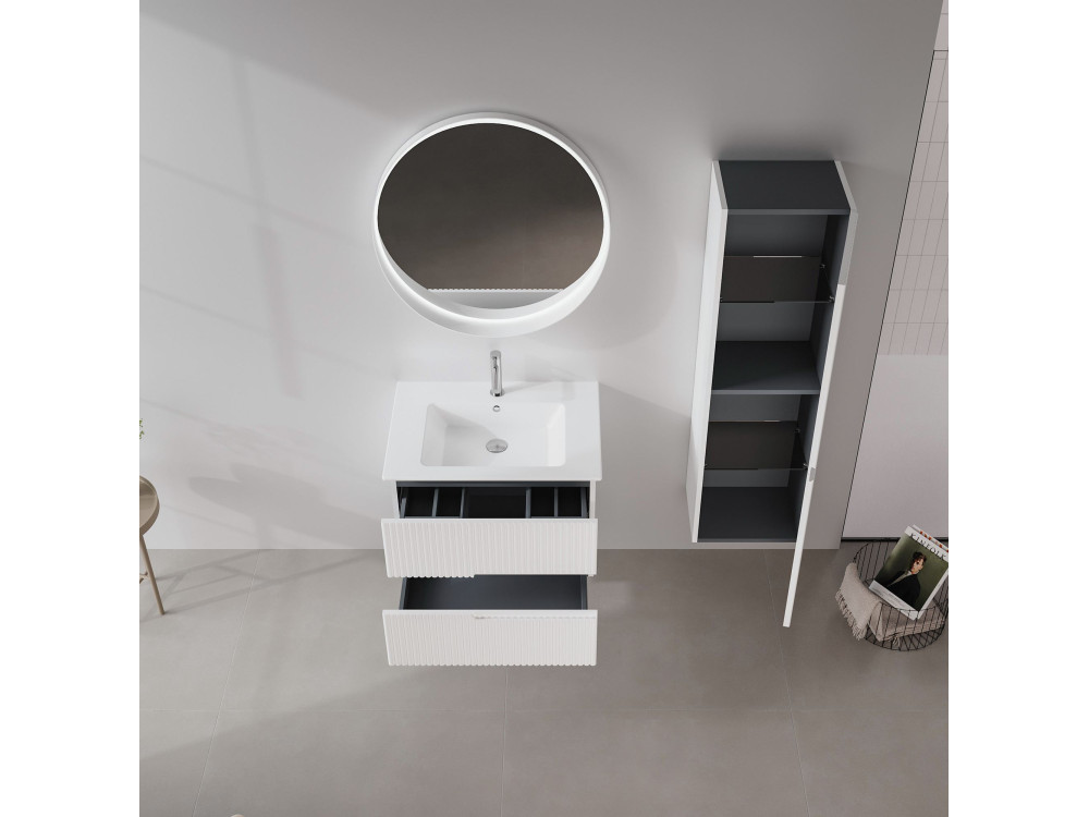 Miroir Décoratif en Bois "Moonlight 75 v2" - 75 x 7 x 75 cm - Matte White