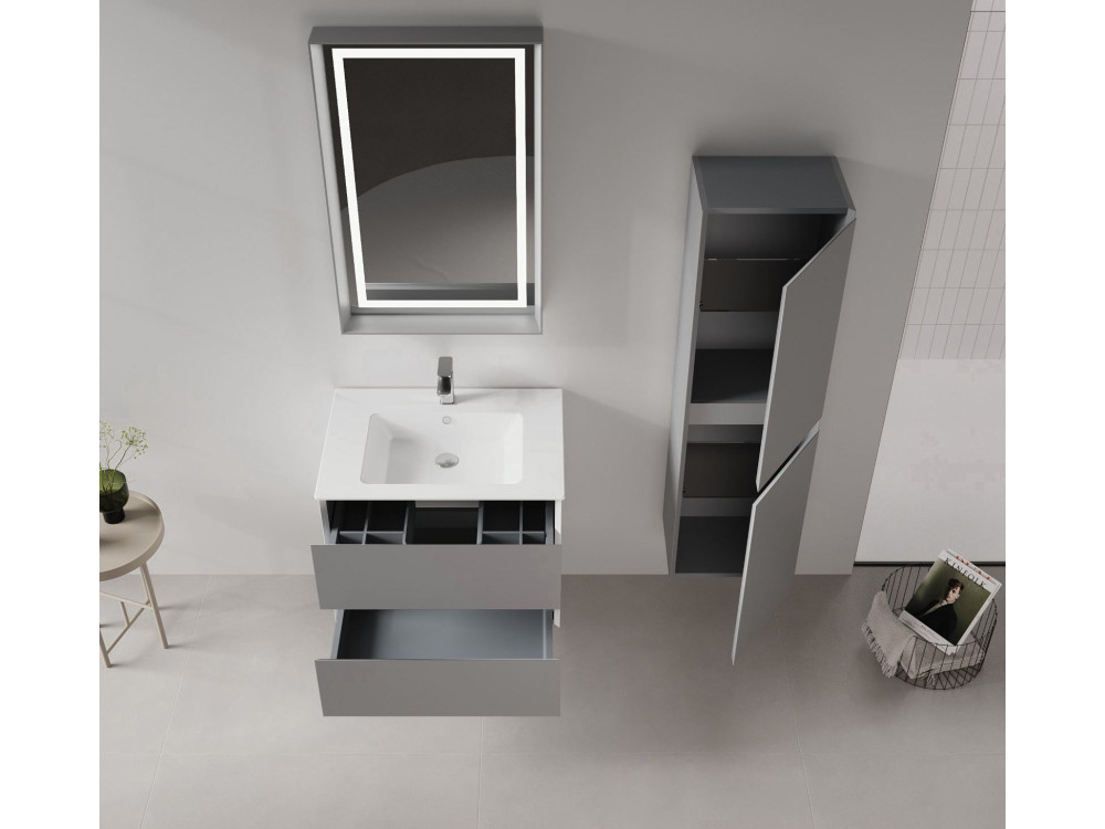 Miroir Décoratif en Bois "Craft 60 x 90 v2" - 60 x 10 x 90 cm - Matte Grey