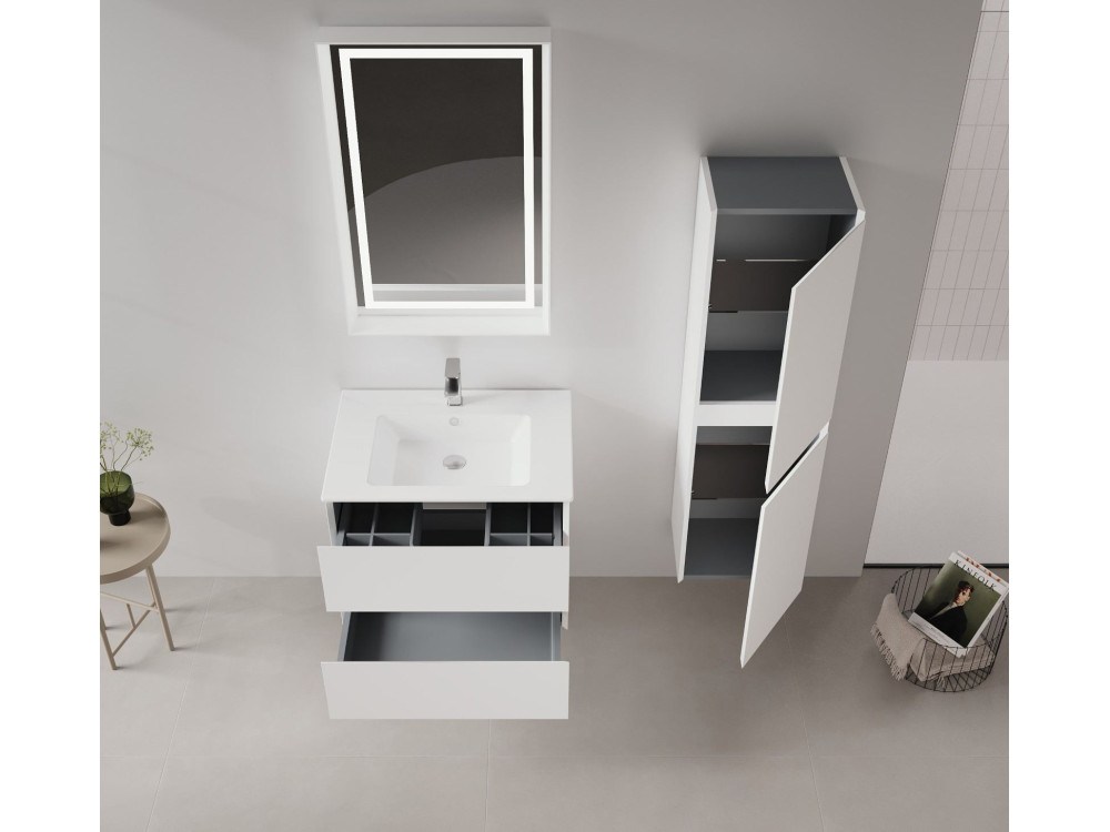 Miroir Décoratif en Bois "Craft 60 x 90 v2" - 60 x 10 x 90 cm - Matte White