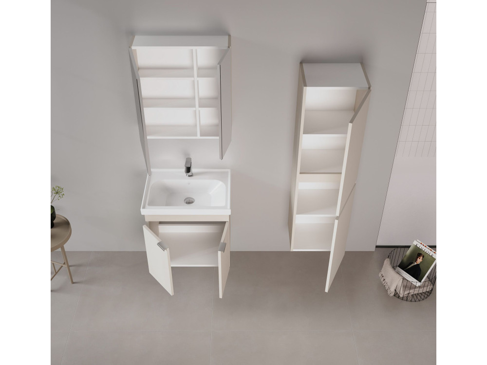Meuble Salle de Bain avec Miroir "Desna 60" - 60 x 16 x 66 cm - Sand