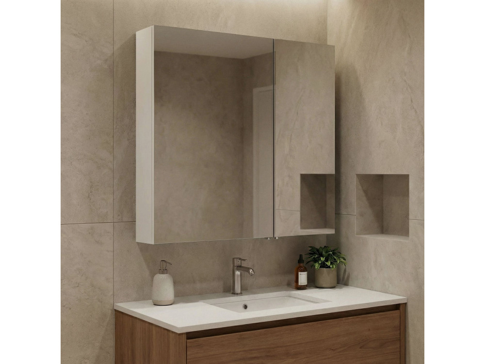 Meuble Salle de Bain avec Miroir "Bari 60" - 60 x 16 x 66 cm - Matte White