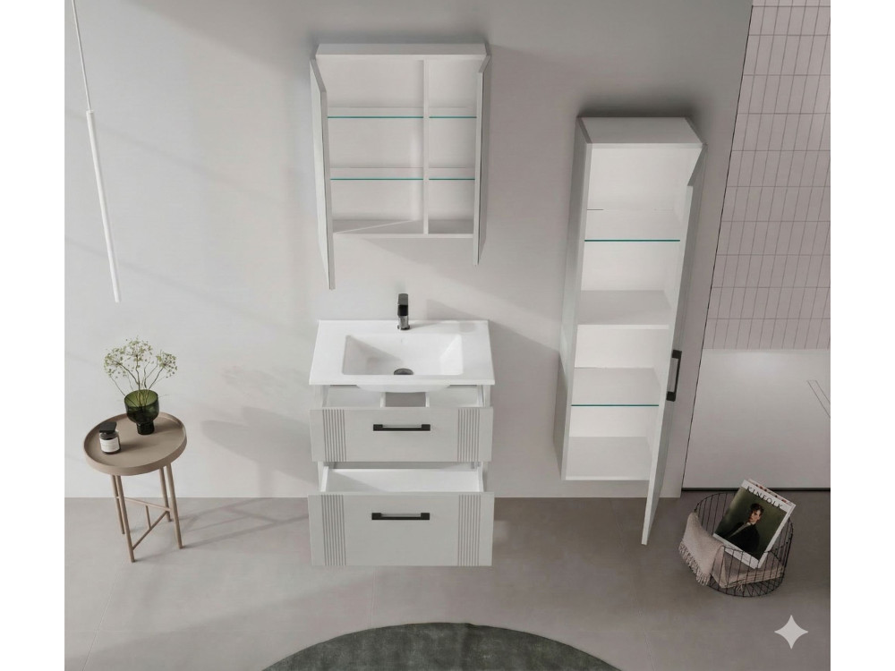 Meuble Salle de Bain avec Miroir "Bari 60" - 60 x 16 x 66 cm - Matte Cashmere