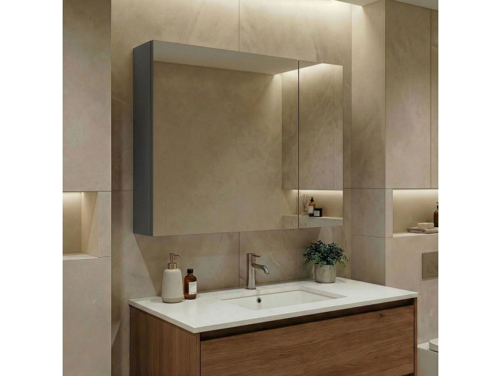 Meuble Salle de Bain avec Miroir "Bari 80" - 75 x 16 x 66 cm - Matte Anthracite