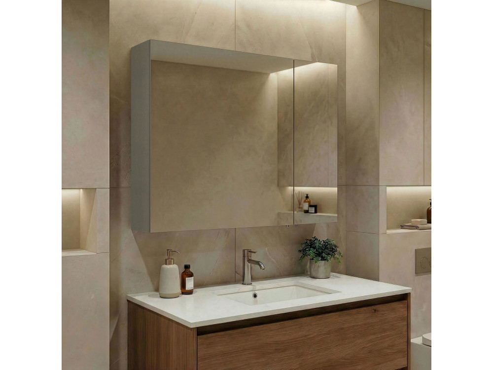Meuble Salle de Bain avec Miroir "Bari 80" - 75 x 16 x 66 cm - Matte Cashmere