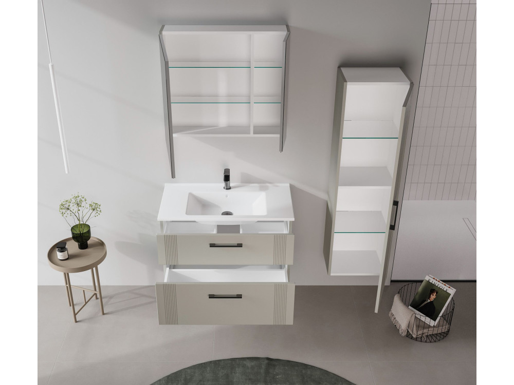 Meuble Salle de Bain avec Miroir "Bari 80" - 75 x 16 x 66 cm - Matte Cashmere