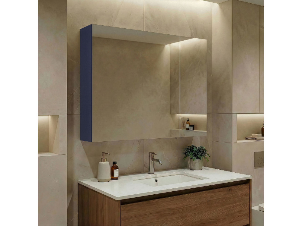 Meuble Salle de Bain avec Miroir "Bari 80" - 75 x 16 x 66 cm - Matte Navy Blue